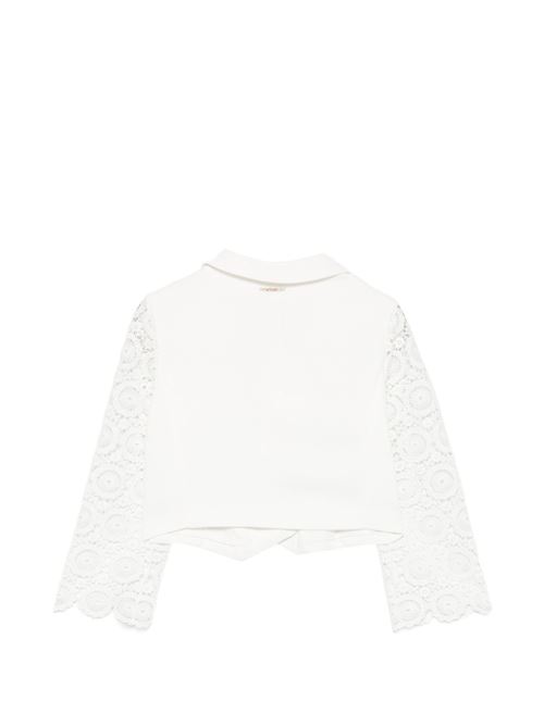 Giacca corta Twinset Kids da bambina bianca con maniche in pizzo TWINSET Kids | 261GJ2Q3000526